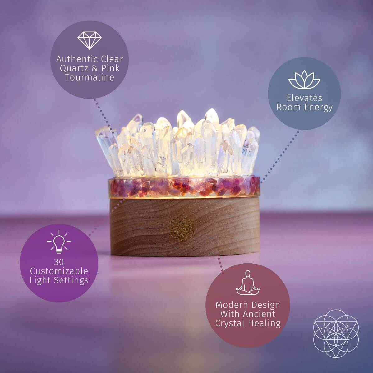 Find My Peace - Quartz & Tourmaline Lamp of Blooming Tranquility by Conscious Items at Shirley Shoppe