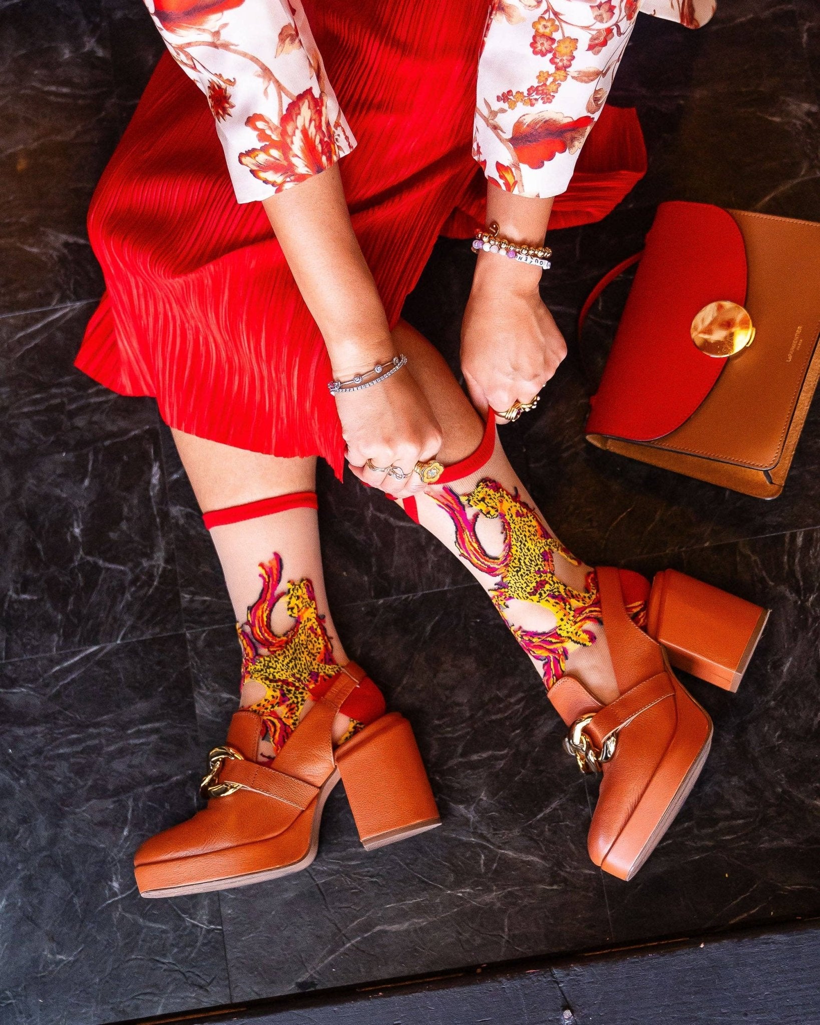 Flaming Cheetah Sheer Crew Sock by Quirks! at Shirley Shoppe