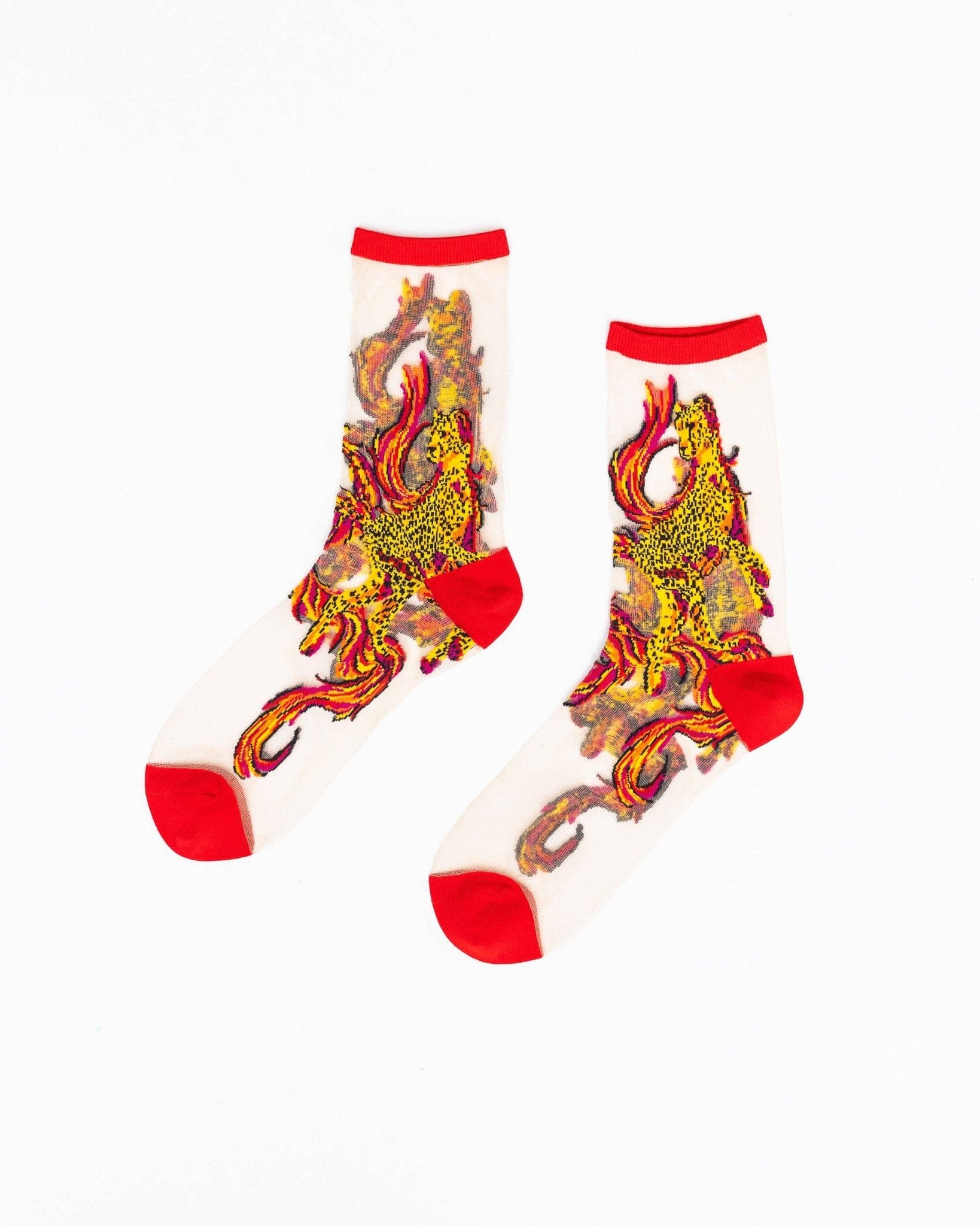 Flaming Cheetah Sheer Crew Sock by Quirks! at Shirley Shoppe