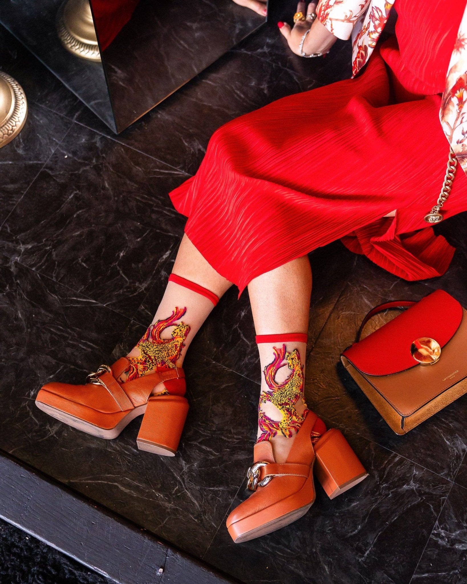Flaming Cheetah Sheer Crew Sock by Quirks! at Shirley Shoppe
