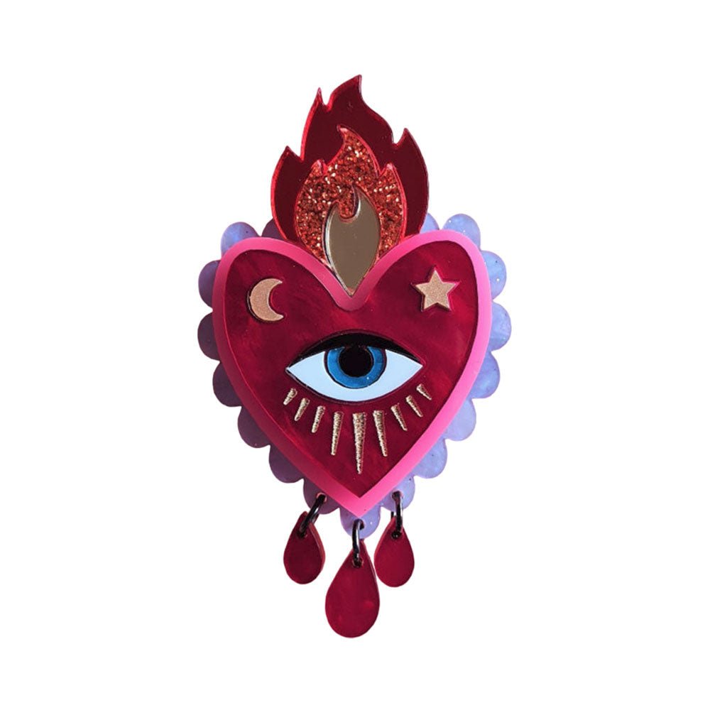 Flaming Heart Statement Brooch by Cherryloco - Red Pink by Quirks! at Shirley Shoppe