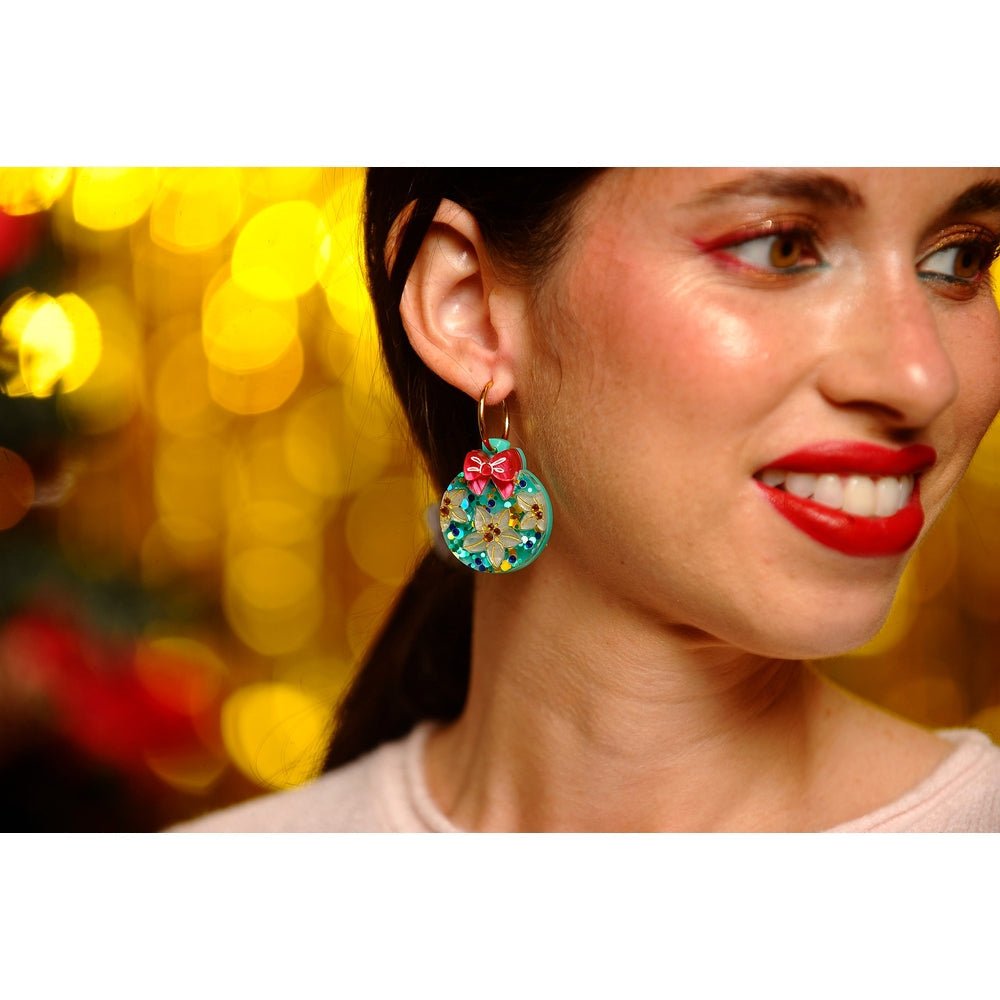 Floral Christmas Ornament Earrings by Laliblue – Retro Statement Jewelry Laliblue by Quirks! at Shirley Shoppe