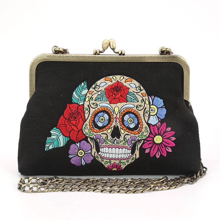 Floral Sugar Skull Kisslock Bag by Quirks! at Shirley Shoppe