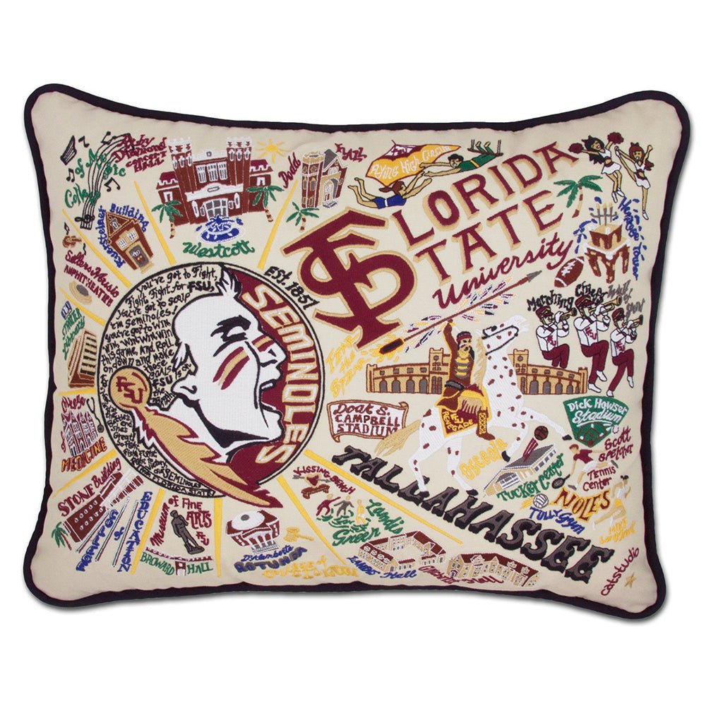 Florida State University (FSU) Collegiate Hand - Embroidered Pillow by Quirks! at Shirley Shoppe