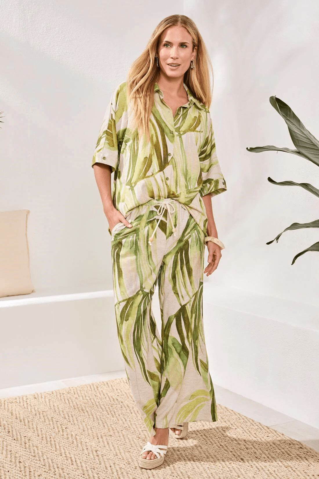 Flowy Linen Dolman Elbow Sleeve Blouse by Tribal at Shirley Shoppe