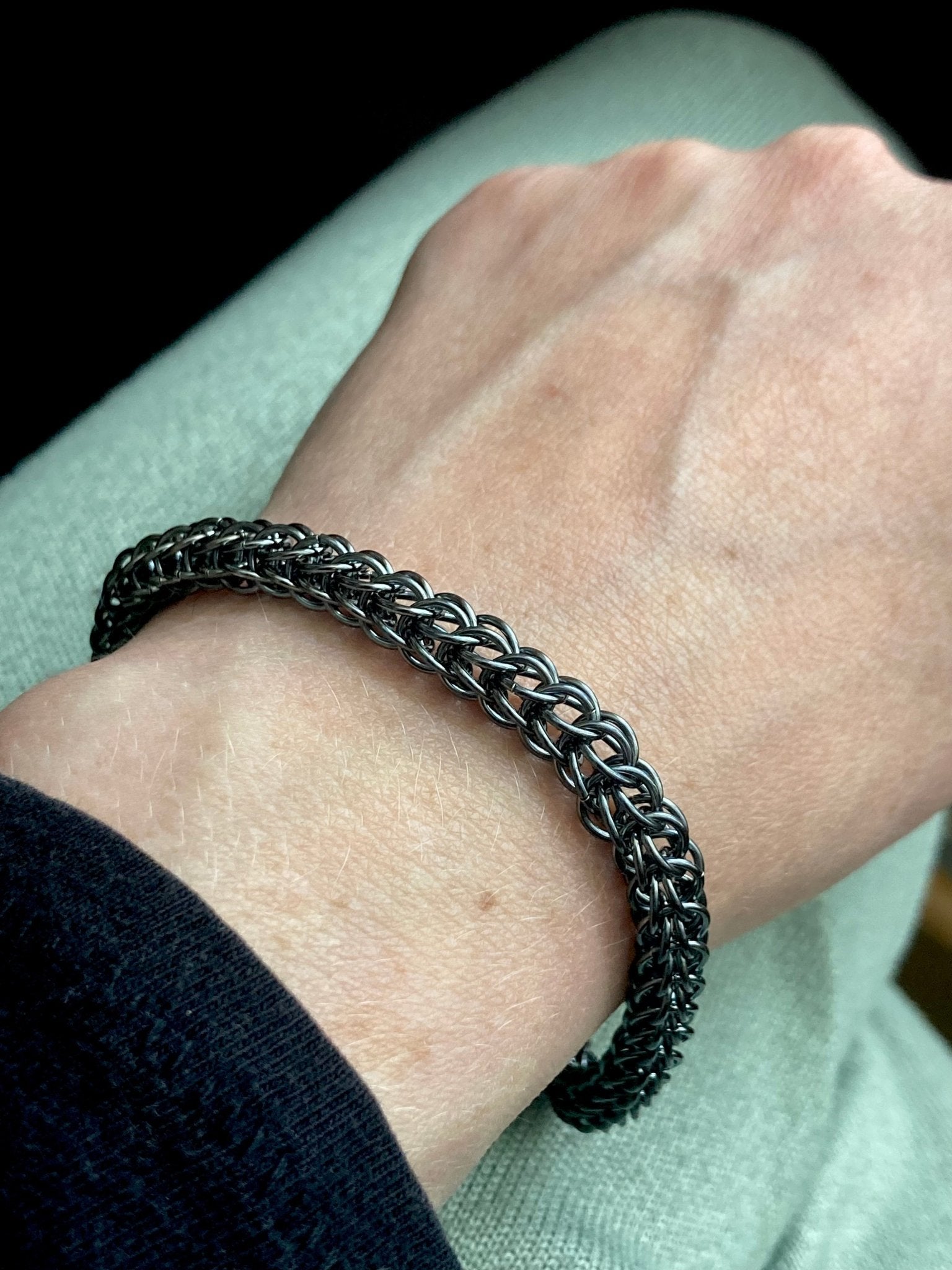 Foxtail Chainmaille Bracelet in Oxidized Sterling Silver by Alison Morse at Shirley Shoppe