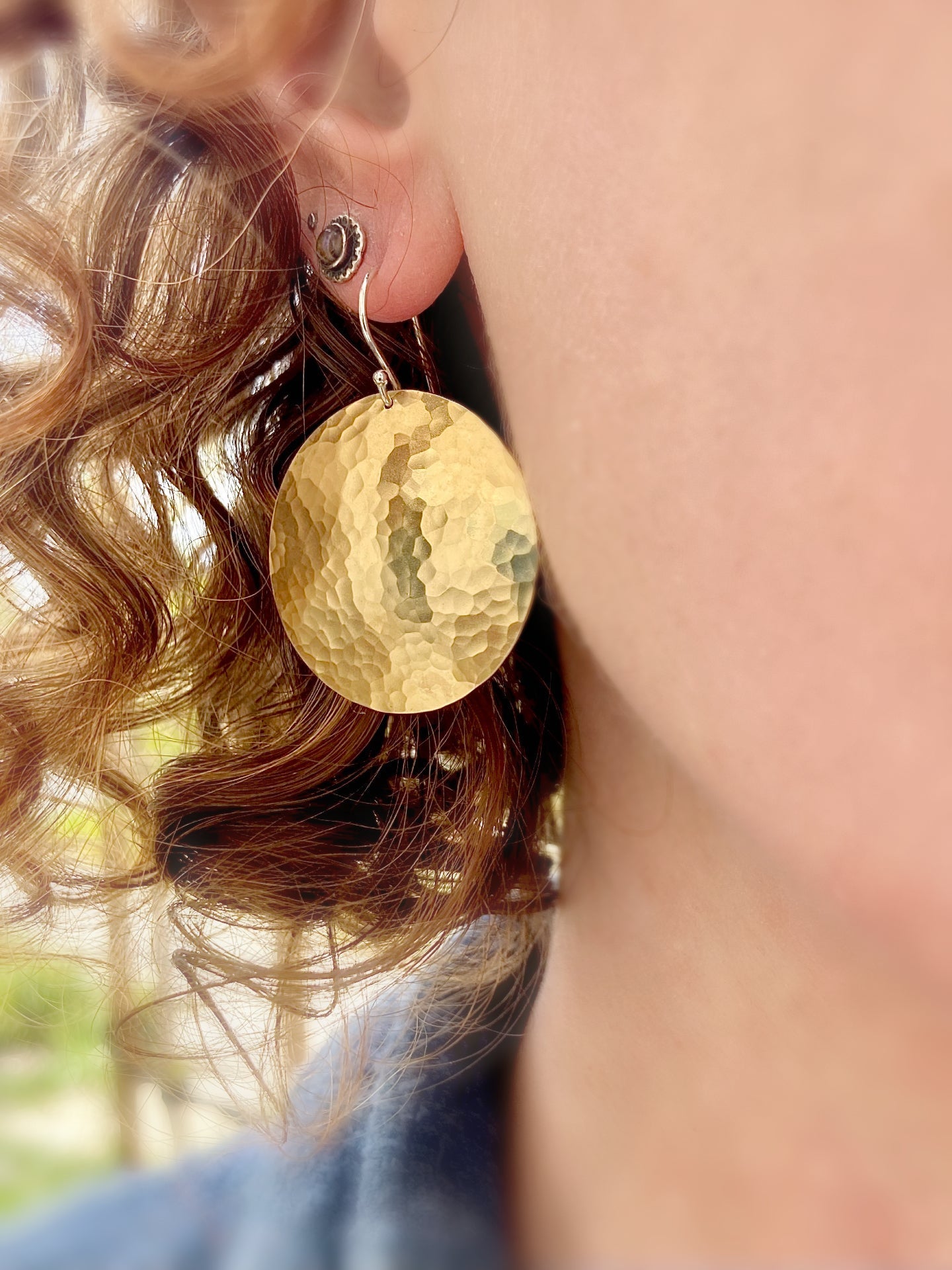 Full Moon Earrings in Brass | Moon Phase Earrings by Alison Morse at Shirley Shoppe