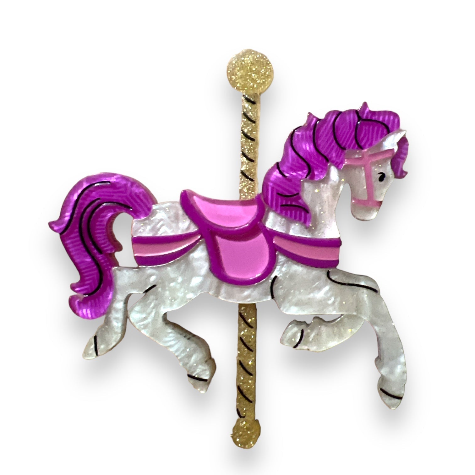 Funfair Carousel Horse Acrylic Brooch by Lipstick & Chrome x Makokot by Quirks! at Shirley Shoppe