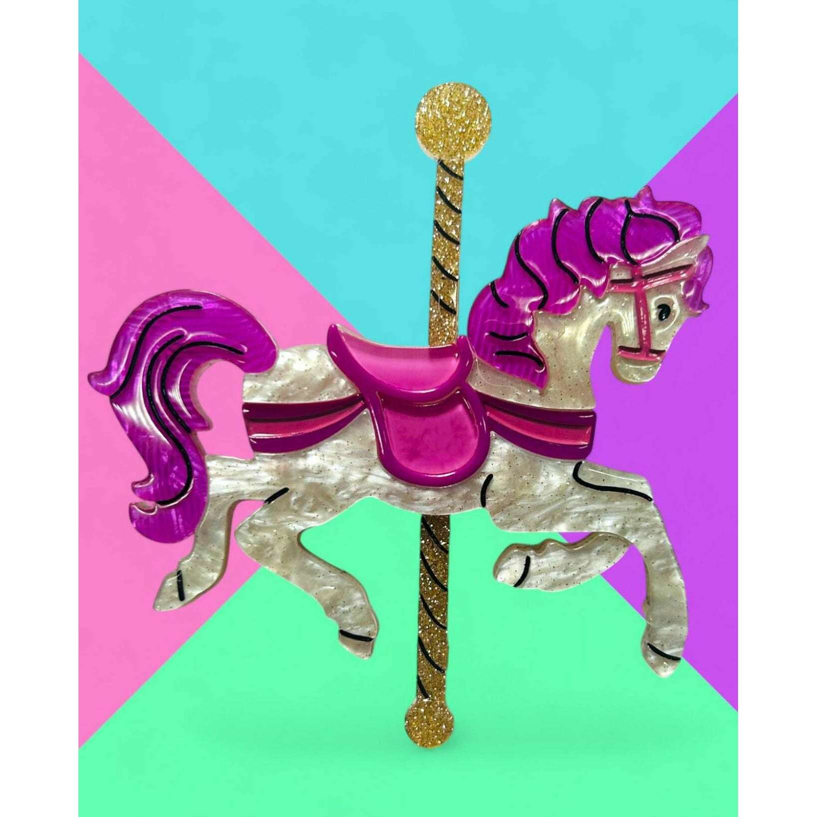 Funfair Carousel Horse Acrylic Brooch by Lipstick & Chrome x Makokot