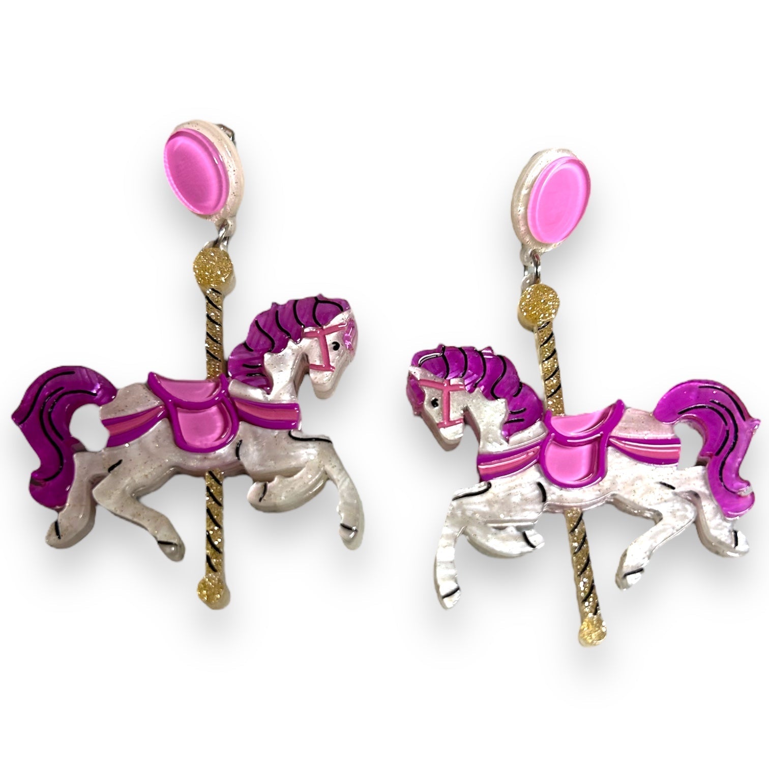 Funfair Carousel Horse Acrylic Earrings by Lipstick & Chrome x Makokot by Quirks! at Shirley Shoppe