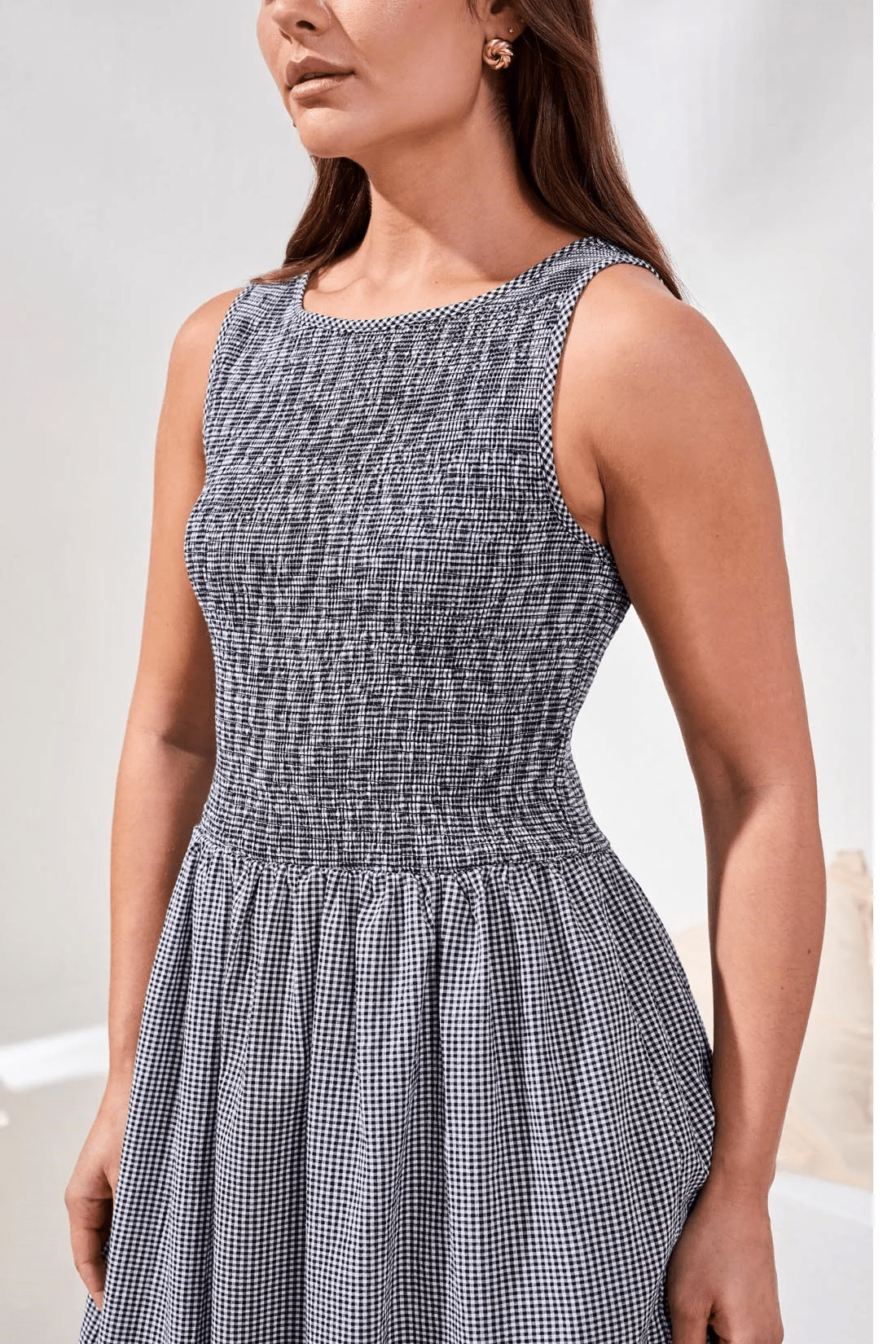 Gingham Smocked - Bodice Maxi Dress by Tribal at Shirley Shoppe