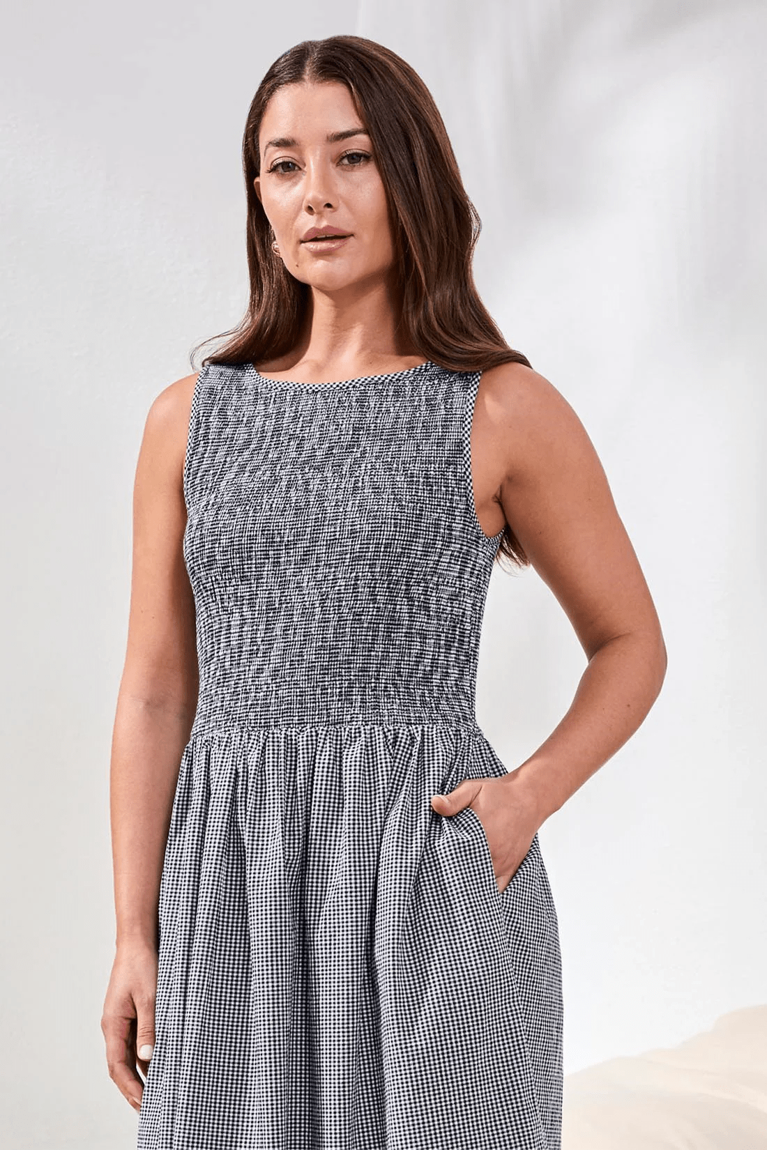 Gingham Smocked - Bodice Maxi Dress by Tribal at Shirley Shoppe