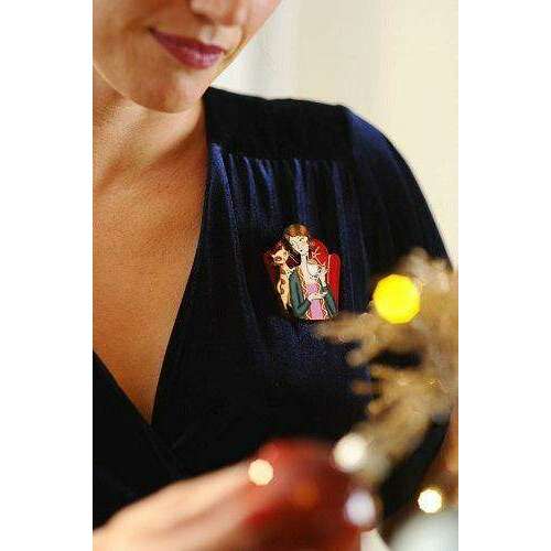Girl and Cat with Eggnog Brooch by Laliblue