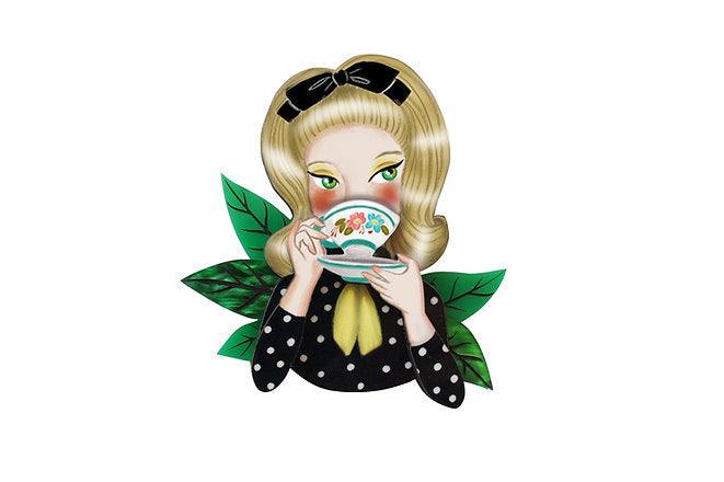 Girl Drinking Tea Brooch by Laliblue by Quirks! at Shirley Shoppe