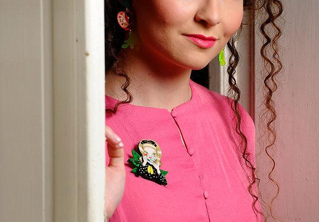 Girl Drinking Tea Brooch by Laliblue by Quirks! at Shirley Shoppe