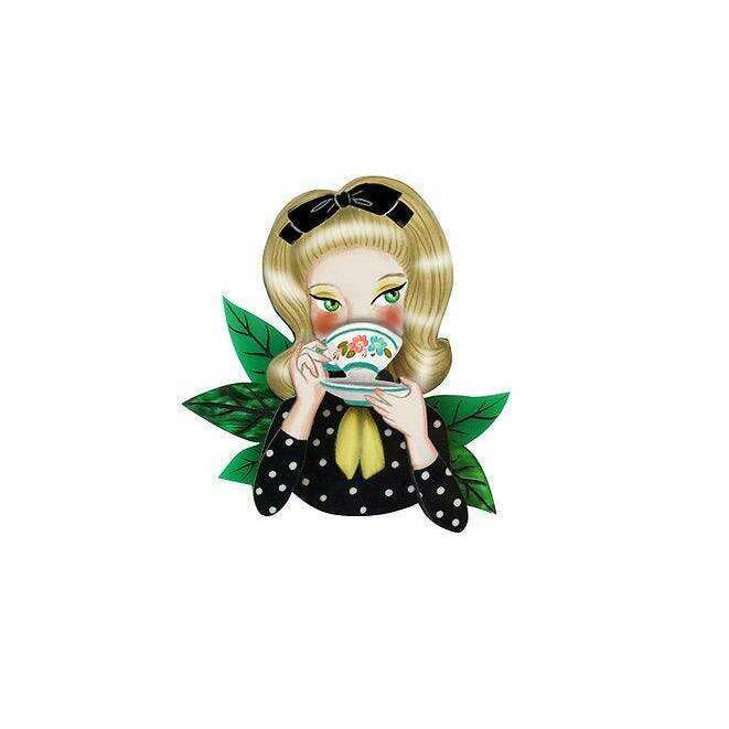 Girl Drinking Tea Brooch by Laliblue