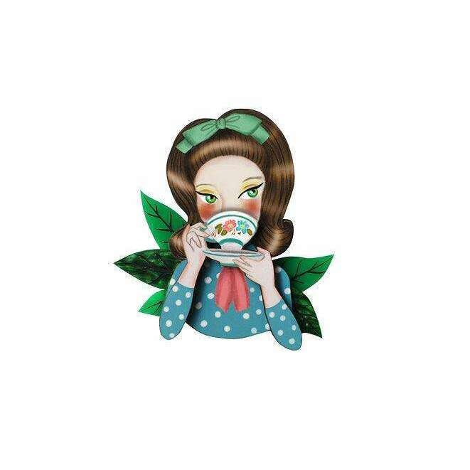 Girl Drinking Tea Brooch by Laliblue