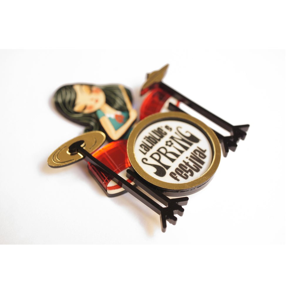 Girl playing drums brooch by Laliblue by Quirks! at Shirley Shoppe