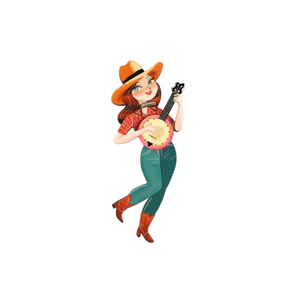 Girl playing the banjo Brooch by Laliblue by Quirks! at Shirley Shoppe