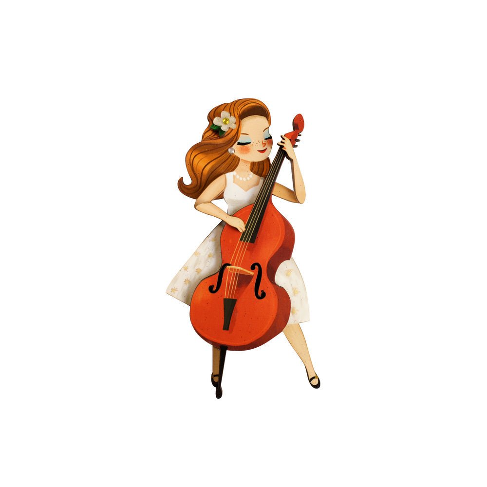 Girl playing the double bass Brooch by Laliblue by Quirks! at Shirley Shoppe