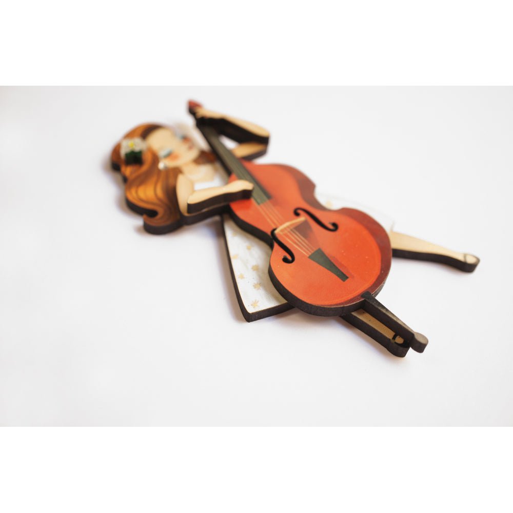 Girl playing the double bass Brooch by Laliblue by Quirks! at Shirley Shoppe