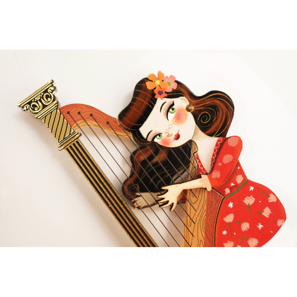 Girl playing the harp Brooch by Laliblue by Quirks! at Shirley Shoppe