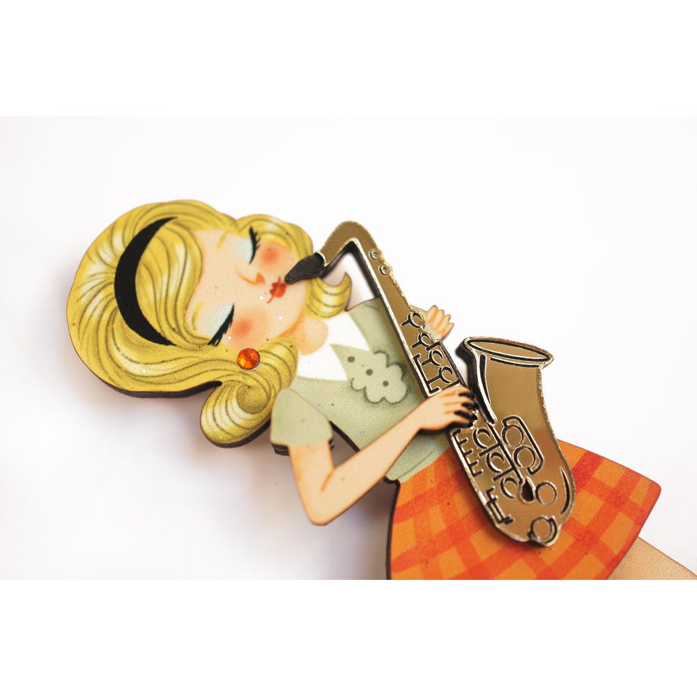 Girl playing the Saxophone Brooch by Laliblue by Quirks! at Shirley Shoppe