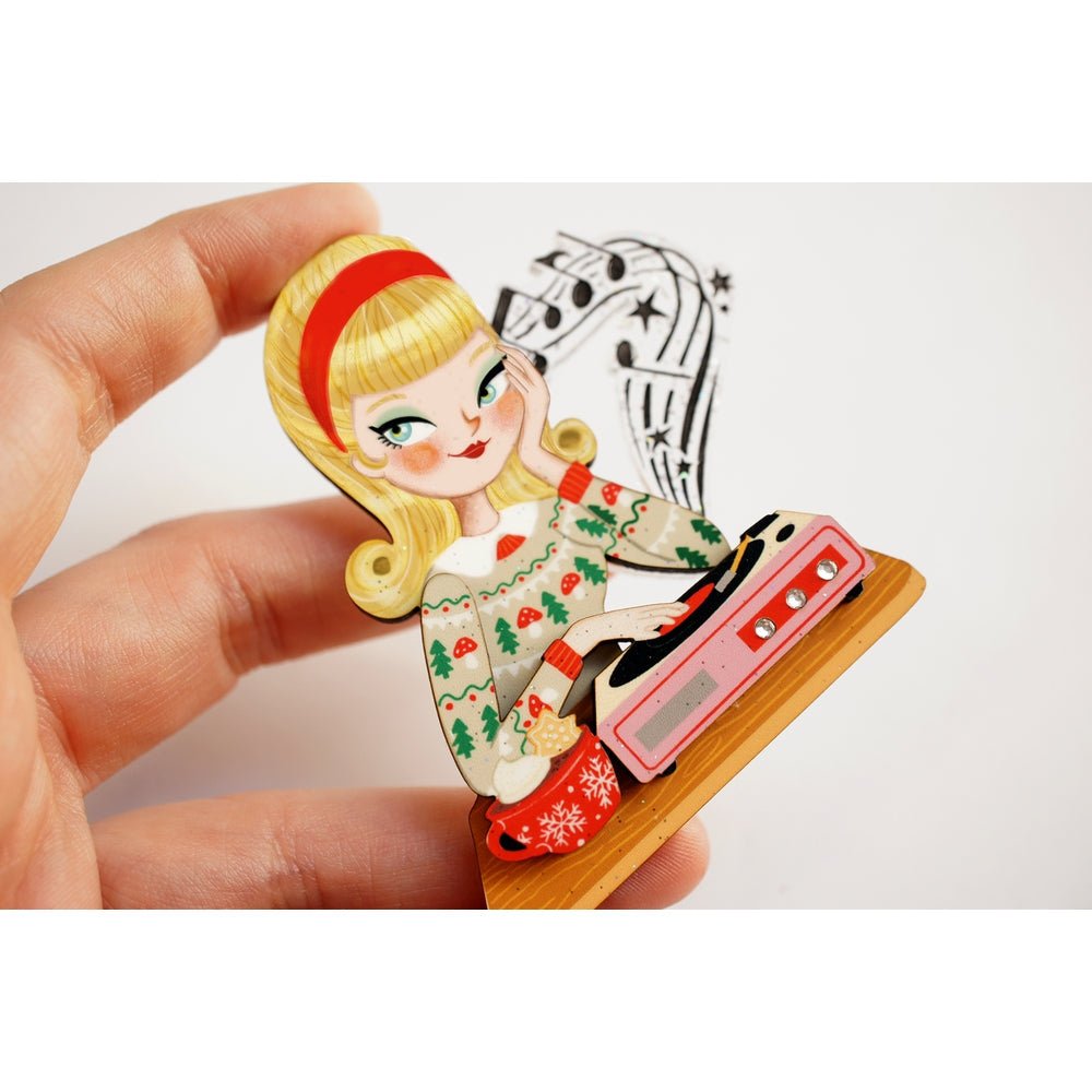 Girl with A Record Player Brooch by Laliblue by Quirks! at Shirley Shoppe