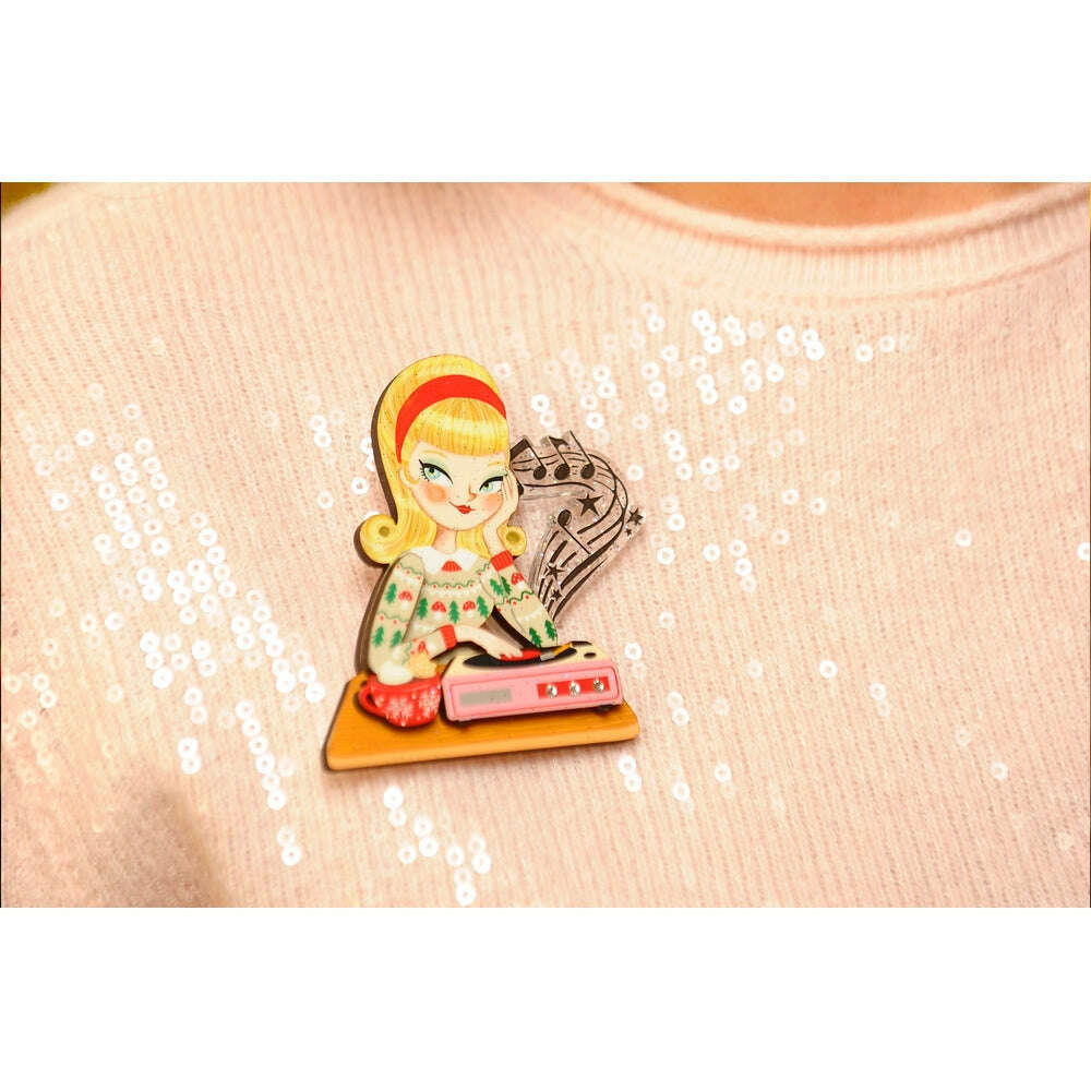 Girl with A Record Player Brooch by Laliblue