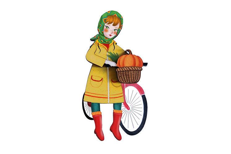 Girl with bicycle brooch by Laliblue by Quirks! at Shirley Shoppe