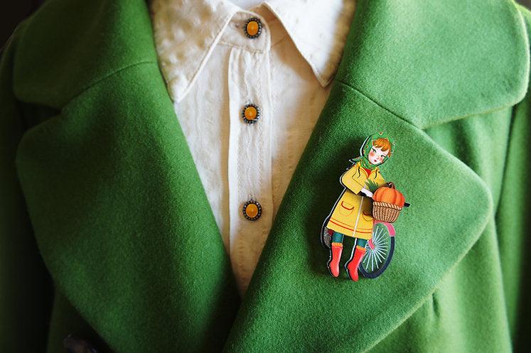 Girl with bicycle brooch by Laliblue by Quirks! at Shirley Shoppe