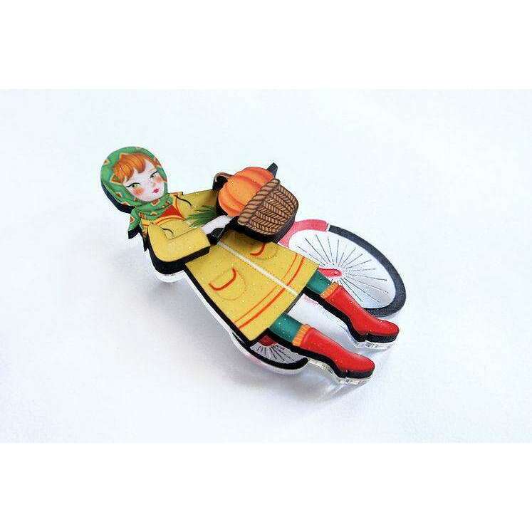 Girl with bicycle brooch by Laliblue
