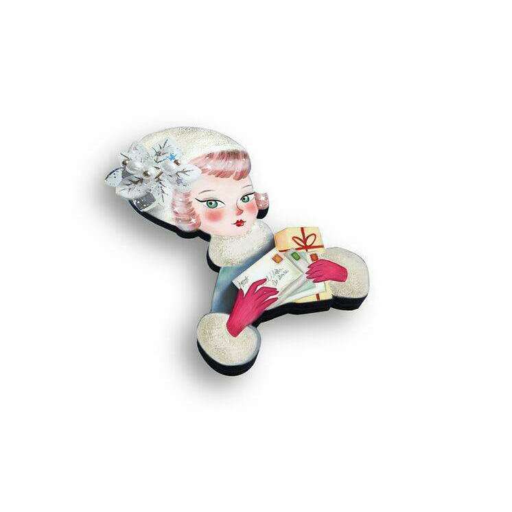 Girl with Christmas Postcards Brooch by Laliblue