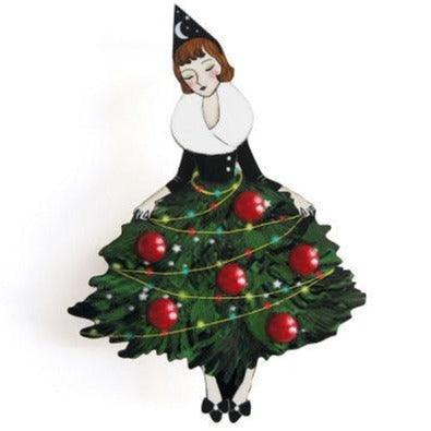 Girl with Christmas Tree Dress Brooch by Laliblue by Quirks! at Shirley Shoppe