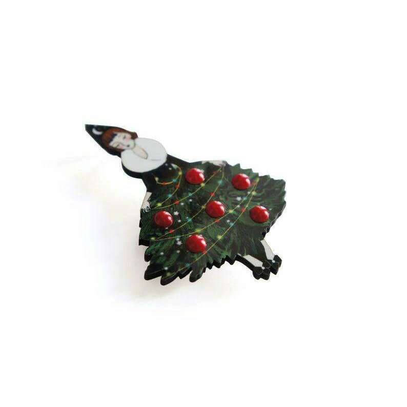 Girl with Christmas Tree Dress Brooch by Laliblue