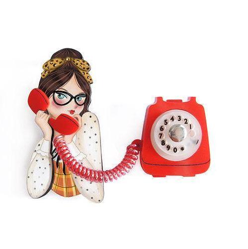 Girl with Phone Collar Clip Brooch by Laliblue by Quirks! at Shirley Shoppe