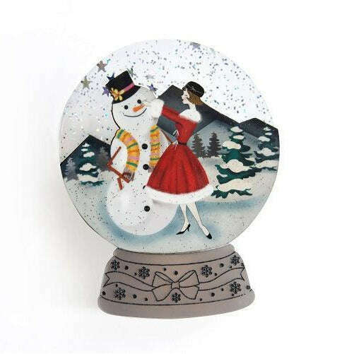 Girl with Snowman Snow Globe Brooch by Laliblue