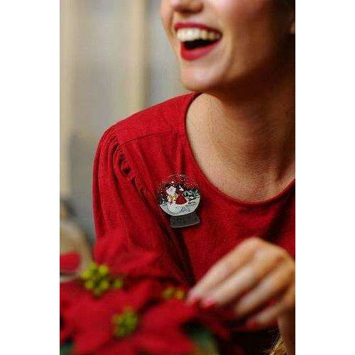 Girl with Snowman Snow Globe Brooch by Laliblue