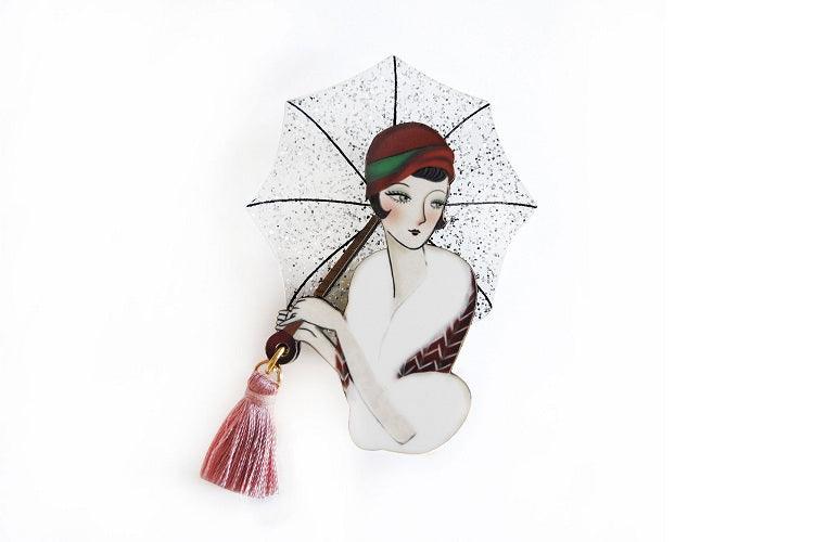 Girl with Umbrella Brooch by Laliblue by Quirks! at Shirley Shoppe