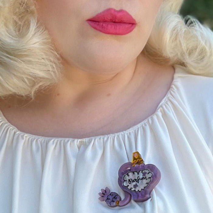 Glamour in a Bottle Brooch - PURPLE by Asia Ellington x Lipstick & Chrome by Quirks! at Shirley Shoppe