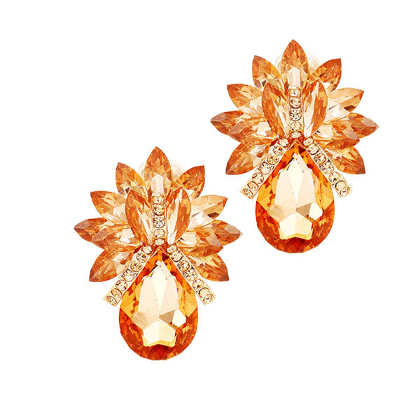 Women's Glass Crystal Petal Teardrop Clip On Dangle Earrings