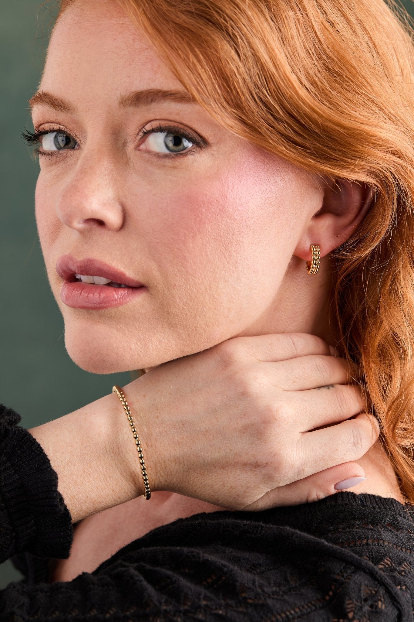 Gold Beaded Huggie Hoop Earring by ALEX AND ANI at Shirley Shoppe