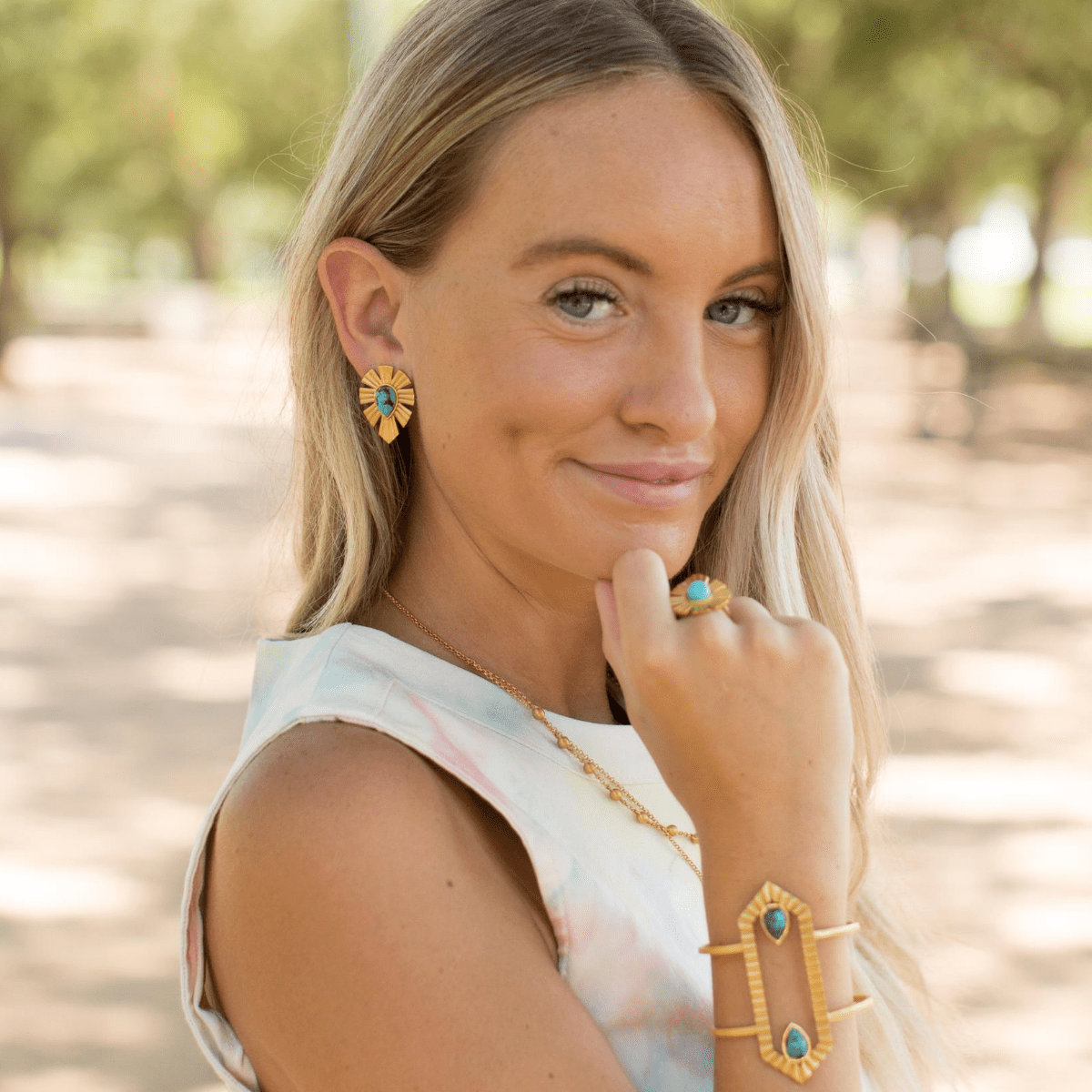 Gold & Bold Stud Earrings - Turquoise by Christina Greene at Shirley Shoppe