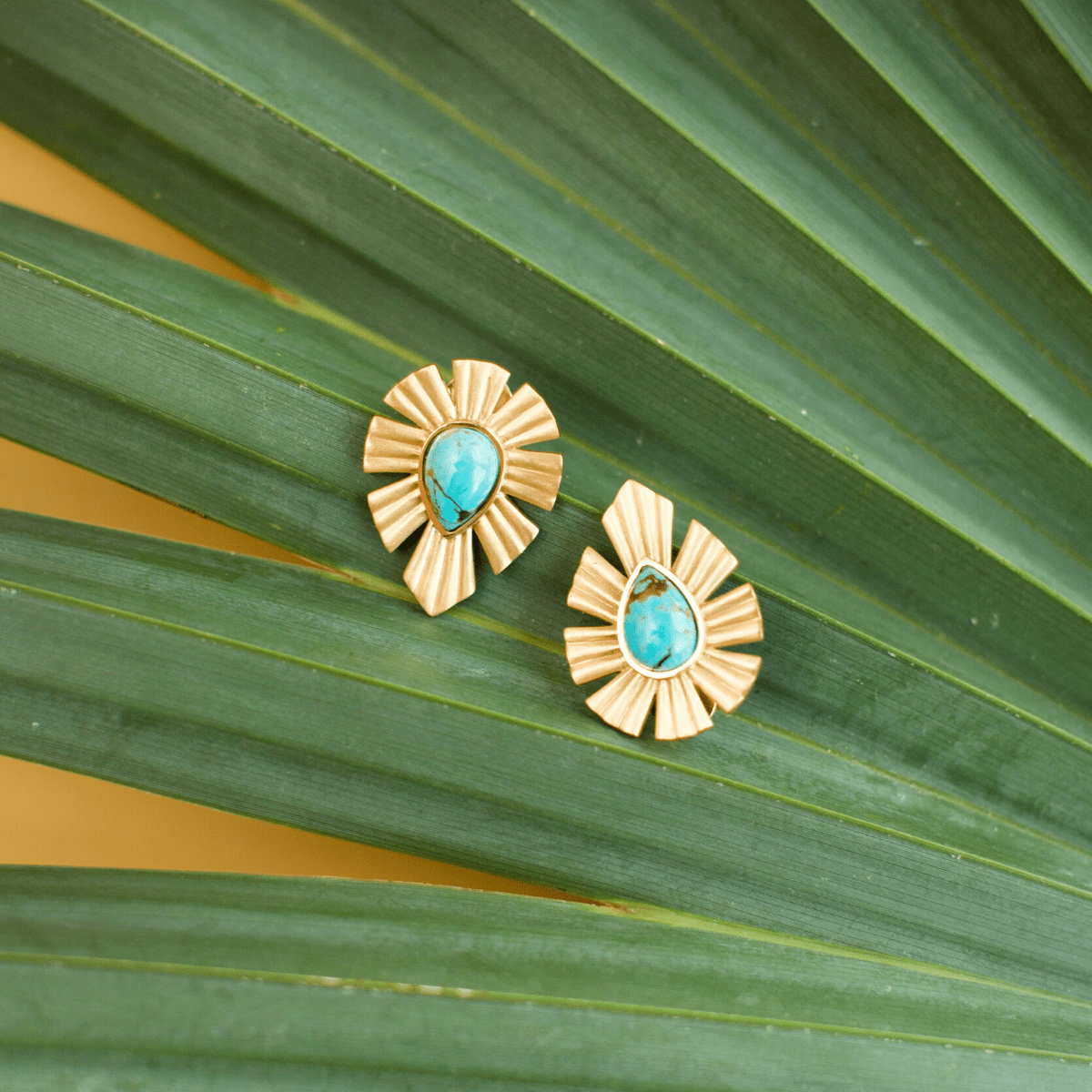 Gold & Bold Stud Earrings - Turquoise by Christina Greene at Shirley Shoppe