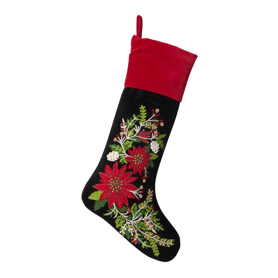 Gorgeous Embroidered Poinsettia Stocking by Quirks! at Shirley Shoppe