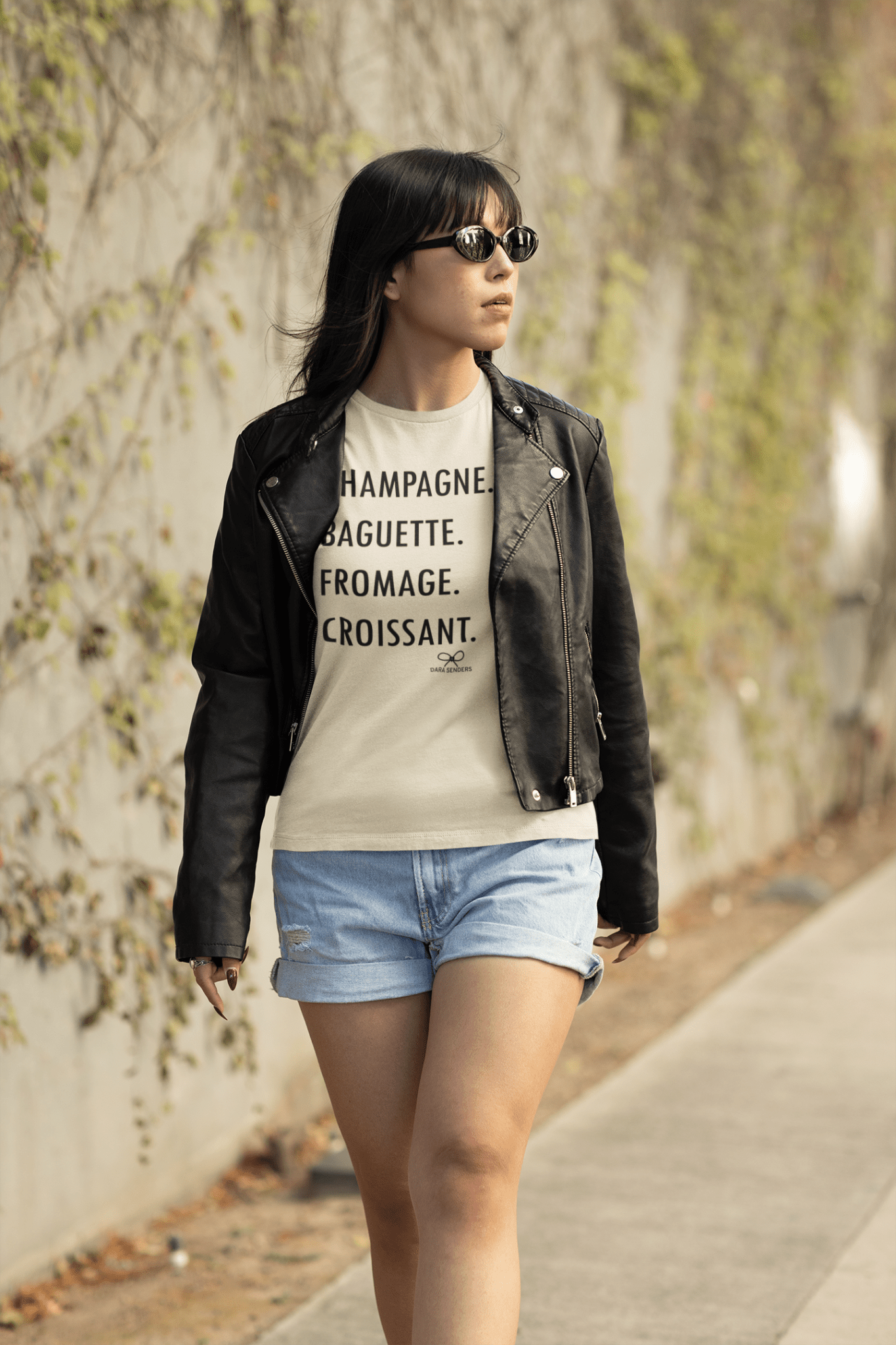 GOURMET LOVE (Champagne, Baguette, Fromage, Croissant) Tshirt by DARA SENDERS at Shirley Shoppe