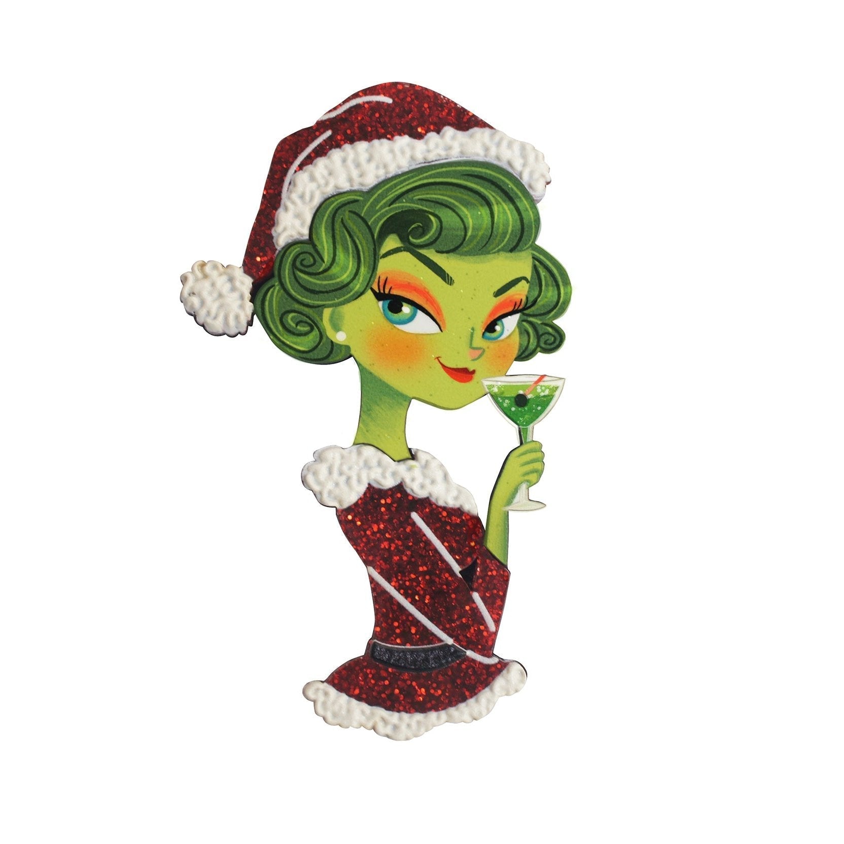 Grinchy Girl Christmas Brooch by Laliblue – Retro Kitschy Statement Brooch for Collectors by Quirks! at Shirley Shoppe
