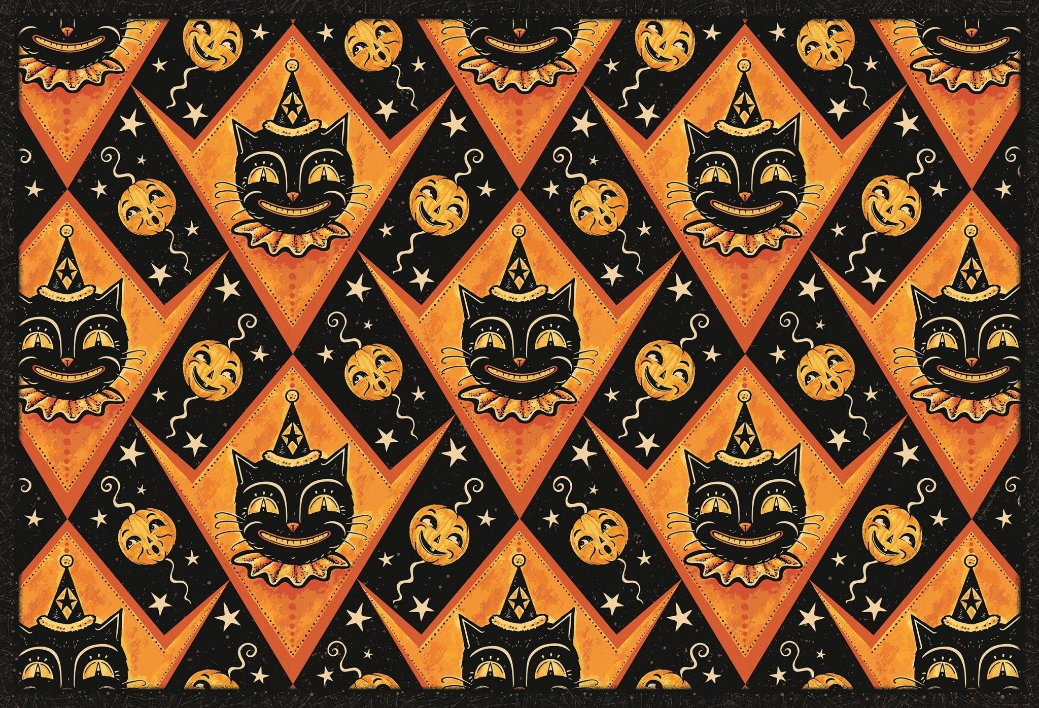 Grinning Black Cat Jack 56” Harlequin Vinyl Floor Decor by Quirks! at Shirley Shoppe
