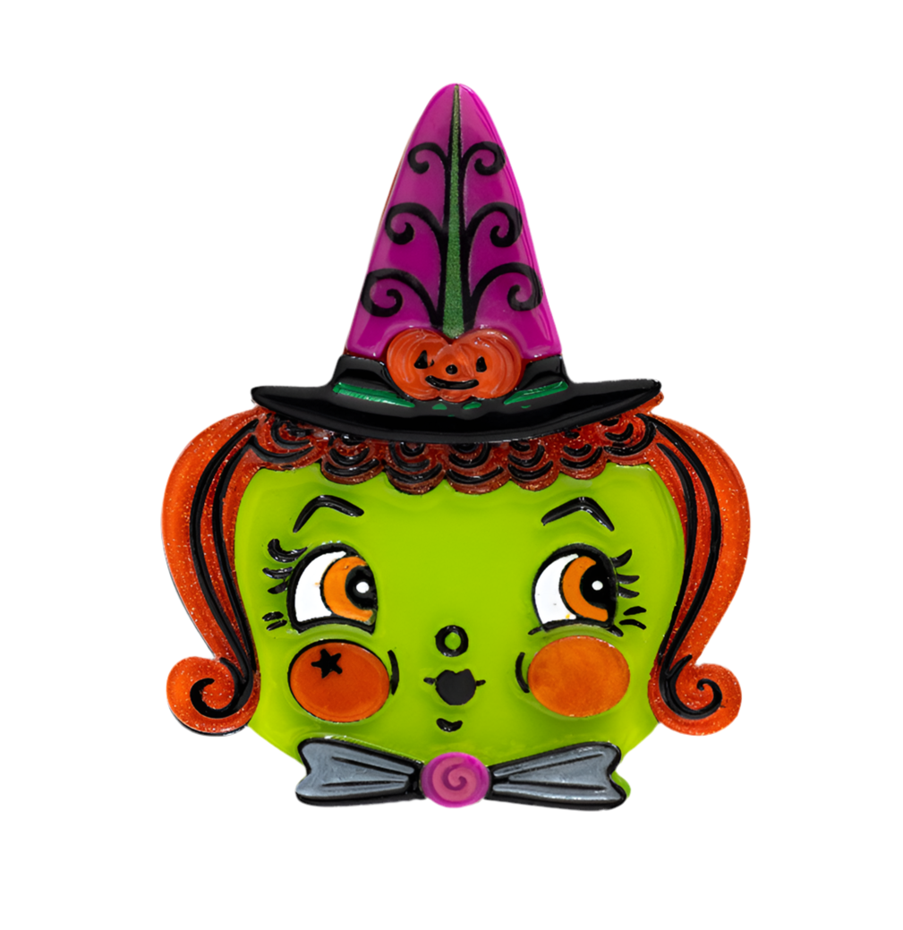 Hagatha Witch Brooch by Lipstick & Chrome — Vintage Halloween Witch Acrylic Pin