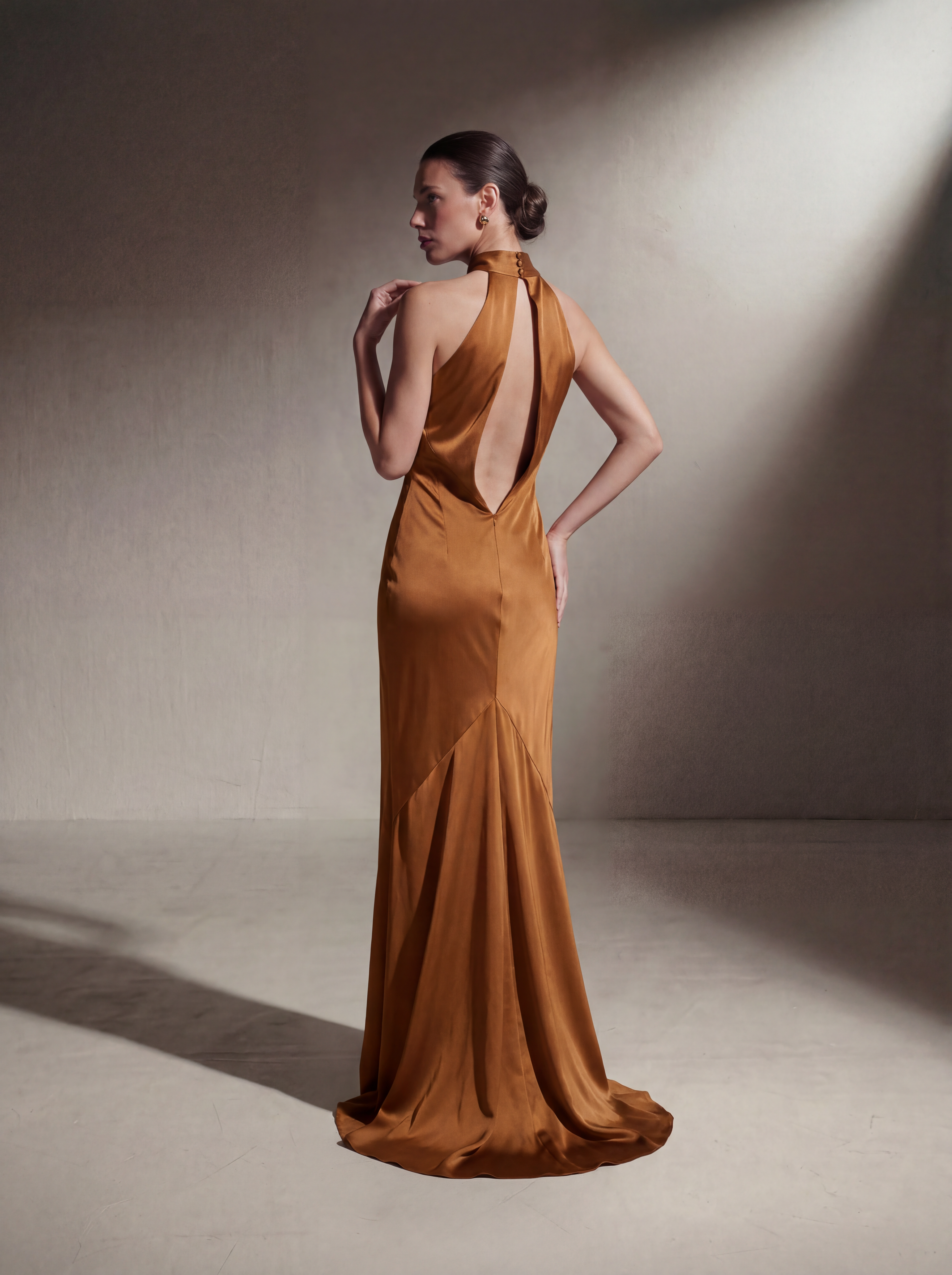 Silk Halter Neck Gown - Copper (Limited Edition)